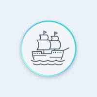 segelfartyg, fartyg, segelbåt linje ikon vektor