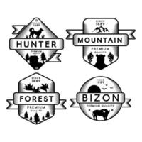 jägare och bizon, skog och berg set logotyp vektor