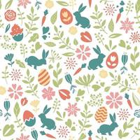 blommig färgglada sömlösa påskmönster med ägg och kaniner. för vårdesign, gratulationskort, affischer, inbjudningar, tyger, scrapbooking, presentpapper, tapeter. vektor