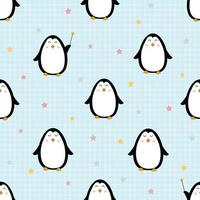 sömlös pingvinmönsterbakgrund med fyrkantigt mönster sött tecknat djurdesignkoncept som används för utskrift, bakgrund, presentförpackning, barnkläder, textil, vektorillustration vektor