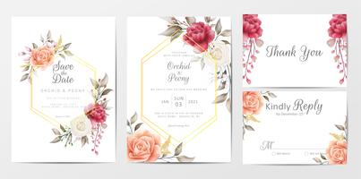 Vintage floral Hochzeitseinladungskarten Vorlage festgelegt vektor