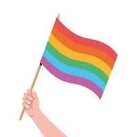 Regenbogenfahne in der Hand. Pride-Flagge, Hand mit LGBT-Symbol isoliert auf weißem Hintergrund, Vektorillustration vektor