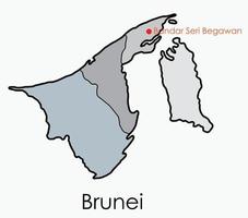 doodle frihandsritning karta över brunei. vektor