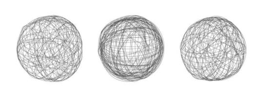 härva kaos abstrakt handritad rörig klottrar sfär boll vektor illustration set.