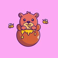 söt honungsbjörn äter honung tecknad vektor ikonillustration. djurfoder ikon koncept isolerade premium vektor. platt tecknad stil