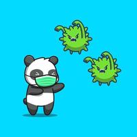 niedlicher panda mit medizinischer maske erschreckt corona-virus-cartoon-vektor-symbol-illustration. Tiermedizinisches Symbolkonzept isolierter Premium-Vektor. flacher Cartoon-Stil vektor