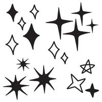 doodle uppsättning vektor stjärnor glitter ikon, ren yta ikon. glödande ljuseffekt stjärnor och lysande explosion. isolerad på vit bakgrund. vektor illustration