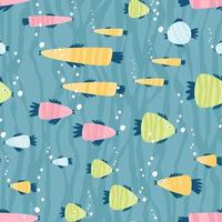 sömlösa mönster av färgglada fiskar som simmar i vattnet vektor
