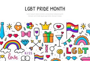 hbt pride månad koncept. webbplats banner mall i färg. gayparad. handritad doodle skiss. vektor sammansättning design.