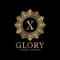 Buchstabe x Glory Crest Luxus kreisförmige Pflanzen Vintage-Vektor-Logo-Design vektor