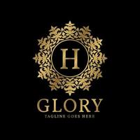Buchstabe h Glory Crest Luxus kreisförmige Pflanzen Vintage-Vektor-Logo-Design vektor