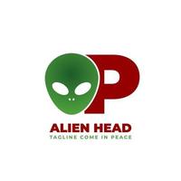 Buchstabe p Alien-Kopf-Vektor-Logo-Design vektor