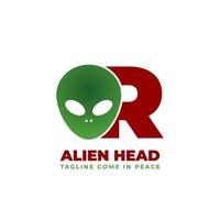 Buchstabe r Alien-Kopf-Vektor-Logo-Design vektor