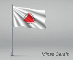 Wehende Flagge von Minas Gerais - Bundesstaat Brasilien am Fahnenmast. vektor