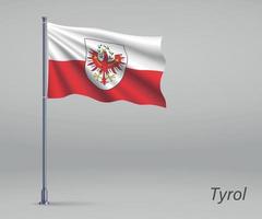 wehende flagge von tirol - österreich am fahnenmast. vektor