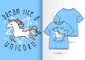 Söt unicorn t-shirt design vektor