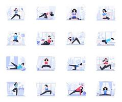 16 top trendige flache Illustrationen von Yoga vektor