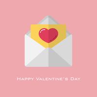 Rotes Herz des Valentinstags auf gelbem Papier im weißen Umschlag vektor