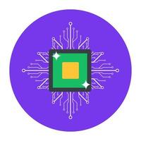 mikroprocessor i redigerbar platt rundad stil vektor