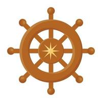 Ikone des flachen Vektordesigns des Schiffsruders, Marine-Navigator-Tool vektor