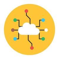 cloud computing-ikon, moln med mus i platt rundad stil vektor