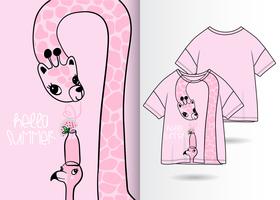 Handritad gullig giraff med t-shirtdesign vektor