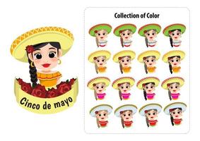 Cinco de Mayo - 5. Mai, Bundesfeiertag in Mexiko. cinco de mayo banner und logo-design mit mexikanischem mädchen-cartoon-charakter-vektor