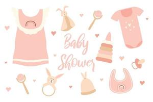eine Sammlung von Essentials für Neugeborene im Boho-Stil. Babyprodukte für das erste Lebensjahr. Babydusche. vektor