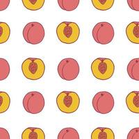 frukt persika sömlöst mönster, bra design för alla ändamål. handritad tyg texturmönster. hälsosam mat bakgrund. vektor platt stil sommar grafik. på vit bakgrund.