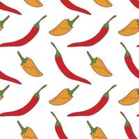 paprika seamless mönster för tapet design.two unge peppar. färsk mat i mogen färg. ekologisk hälsosam grönsak. mat. tecknade mönster på vit bakgrund. vektor doodle design.