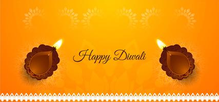 Glad Diwali ljusa baner med diya vektor