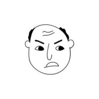 handritad mänskligt ansikte doodle. arg man med kal huvud. isolerade bläck penna ritning. vektor