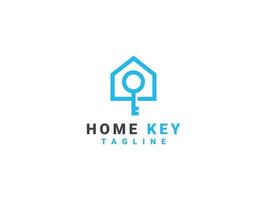 hem nyckel logotyp mall, hus och nyckelkoncept vektor