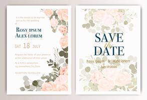 bröllop inbjudningskort med färgglada blommor och blad. vektor
