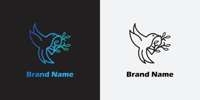 blå och svart lutning linje fågel logotyp med stam vektor