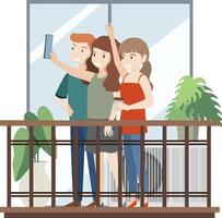 människor pratar selfie på balkongen vektor