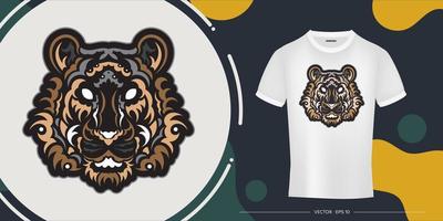 das farbige Gesicht eines Löwen, zusammengesetzt aus Mustern. Tigerkopf-Aufdruck. für T-Shirts, Handyhüllen und Tassen. exklusive Corporate Identity. isoliert. Vektor-Illustration. vektor