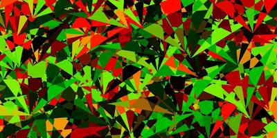 mörkgrönt, rött vektormönster med månghörniga former. vektor