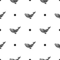 sömlöst svartvitt mönster med valar i enkel stil. bra för omslag, tyger, vykort och tryck. vektor illustration.
