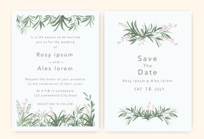 Hochzeits-Einladungen retten den Datumskartenentwurf mit eleganter Gartenanemone. vektor