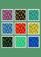 Reihe von geometrischen Mustern aus verschiedenen Rechtecken, handgezeichnet in leuchtenden Farben vektor