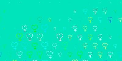 hellblaue, grüne Vektortextur mit Symbolen für Frauenrechte. vektor