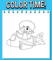 arbeitsblattvorlage mit farbzeittext und kindern mit planer achterbahnumriss vektor