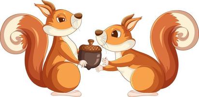 niedliches Cartoon-Eichhörnchen mit Eichel auf weißem Hintergrund vektor