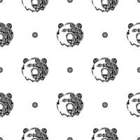 svart-vit sömlöst mönster med björnansikte. bra för bakgrunder och utskrifter. vektor illustration.