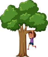 en pojke som hänger på ett träd i tecknad stil vektor