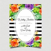 Floral Black Stripe Einladungskarte vektor