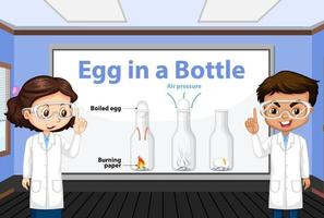 vetenskapsexperiment att göra hemma med ägg i en flaska vektor