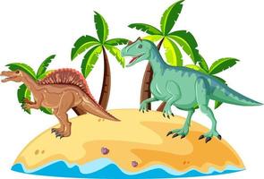scen med dinosaurier spinosaurus och carnotaurus på ön vektor