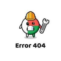 fel 404 med den söta madagaskar flaggmaskot vektor